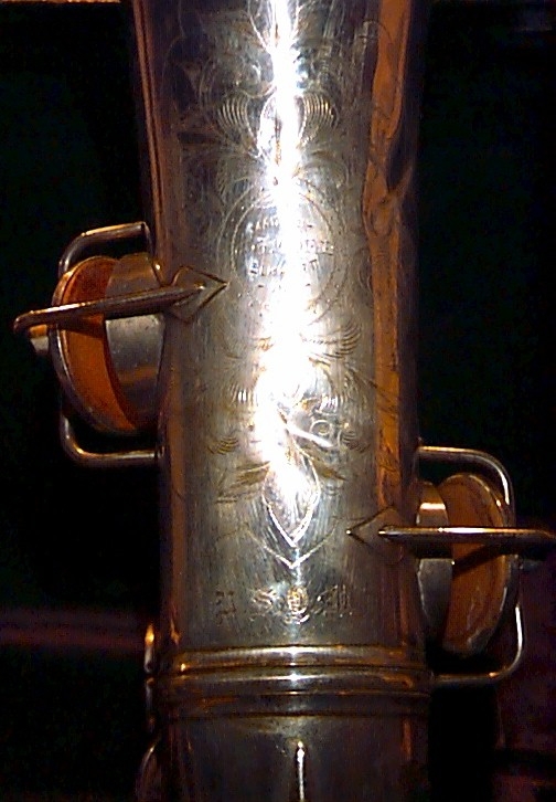 Very Early Conn Alto Saxophone Bell Engraving saxophone.org